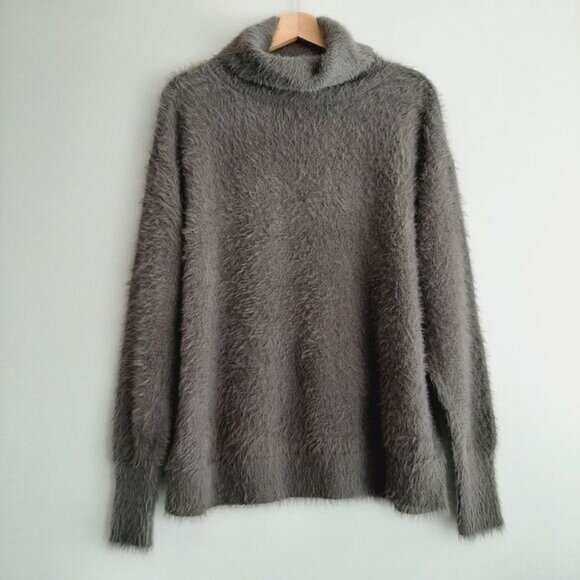 JOE FRESH Eyelash Fuzzy Knit Turtleneck Sweater Gray Sz L - Picture 13 of 13
